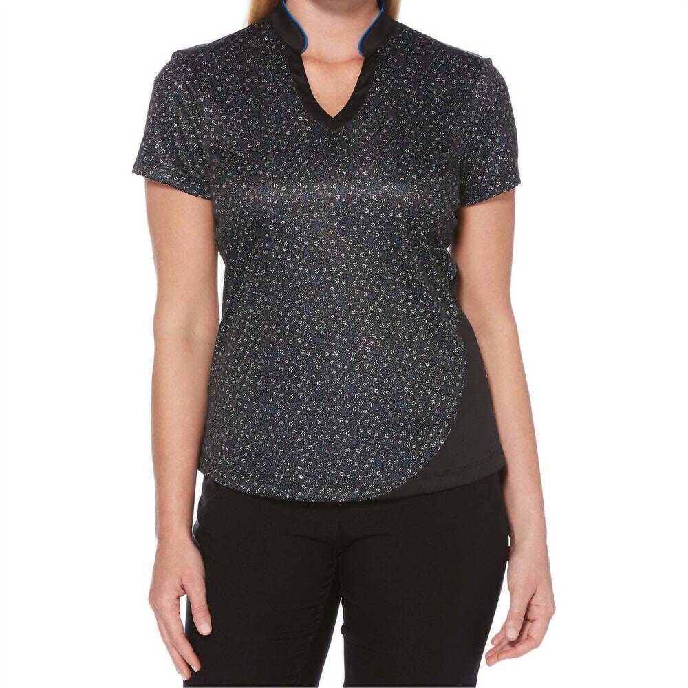 NEW PGA TOUR women's activewear printed short sleeve golf polo in caviar